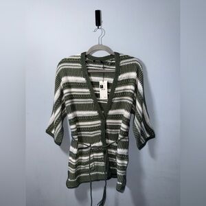 Olsen Olivia Green Striped Belted Oversized cardigan Sweater Small nwt BOHO